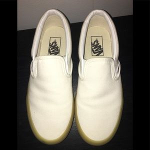 White Slip On Vans - Size 7 - Gum Sole